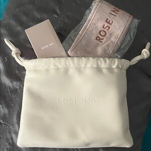 ROSE INC Cream Drawstring Pouch with eyelash cooler and headband